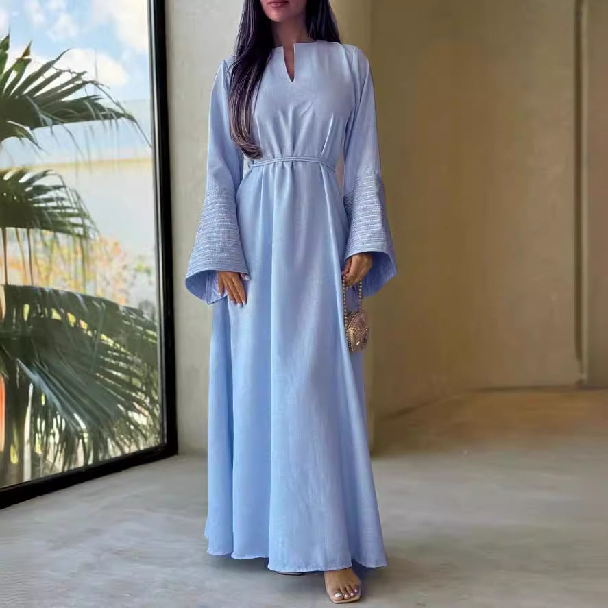 Abito elegante turco DUBAI con ricamo e scollo a V